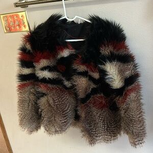 Free People Multicolored Faux Fur Coat